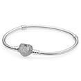 thumbnail image 1 of Pandora Moments Women's Sterling Silver Snake Chain Charm Bracelet with Pave Heart Clasp, 1 of 4