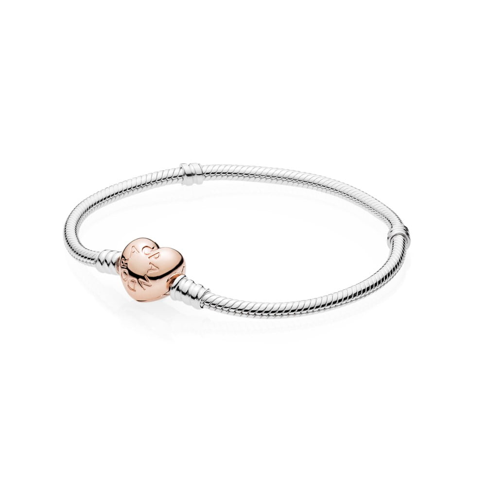 Pandora Moments Sterling Silver Snake Chain Charm Bracelet with Rose Gold Heart Clasp Walmart.com