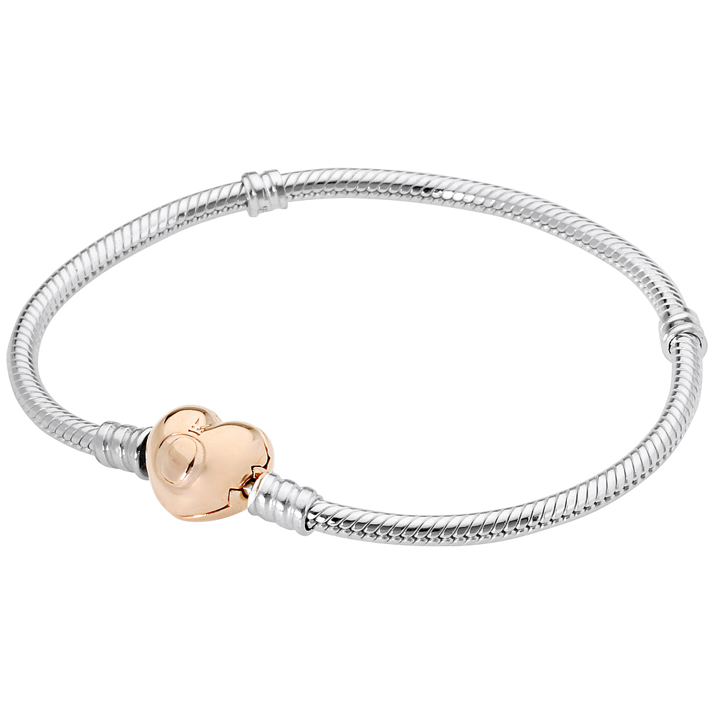 Pandora Moments Women's Sterling Silver Snake Chain Charm Bracelet with Rose Gold Heart Clasp - image 1 of 3