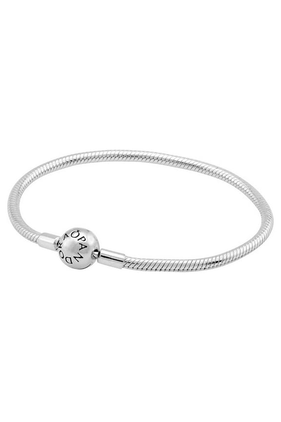 Moments Women's Sterling Silver Snake Chain Charm Bracelet with Round Clasp