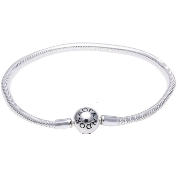 Pandora Moments Women's Sterling Silver Snake Chain Charm Bracelet with Round Clasp