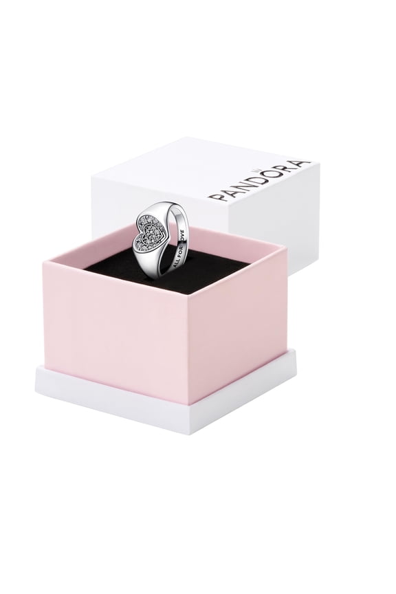 Radiant Heart Pav Signet Ring, Size 48, With Gift Box
