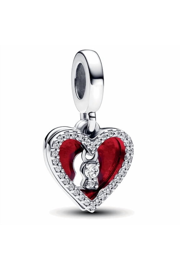 Red Heart & Keyhole Double Dangle Charm