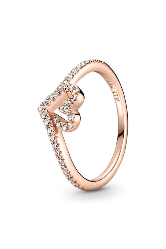 Sparkling Wishbone Heart Ring Rose Gold (7.5)