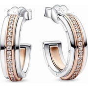Pandora Signature Two tone Logo & Pave Hoop Earrings