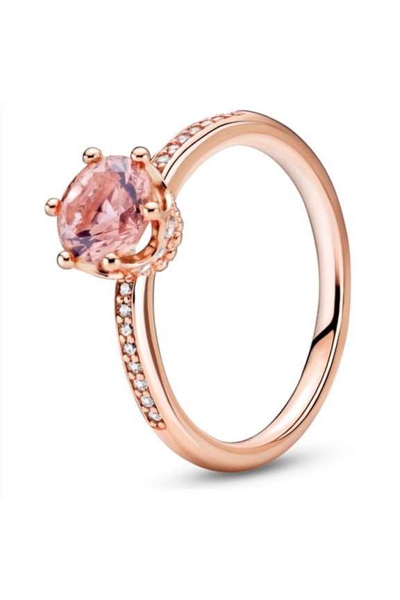 Pink Sparkling Crown Solitaire Ring