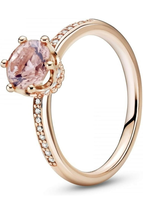 Sparkling Crown Solitaire, Pink Crystal & Clear CZ Rose Ring, Size: EUR-60, US-9-188289C01-60