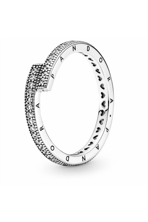 Sparkling Overlapping Ring - Chic Statement Ring - Layering or Stackable Ring for Women - Gift for Her - Sterling Silver with Clear Cubic Zirconia - Size 5, No Gift Box