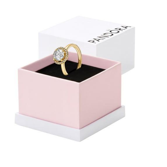 Pandora Sparkling Round Halo Ring - Statement or Promise Ring for Women - Gift for Her - Jewelry for Women - 14k Gold with Clear Cubic Zirconia - With Gift Box - Size 5