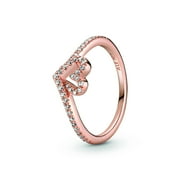 PANDORA Sparkling Wishbone Heart Ring - Rose Gold Ring for Women - 14k Rose Gold-Plated Rose with Cubic Zirconia - Size 5