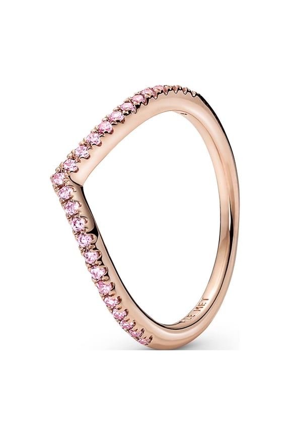 Sparkling Wishbone Ring - Stackable Rose Gold Ring for Women - 14k Rose Gold-Plated Shine with Pink Cubic Zirconia - Size 8.5