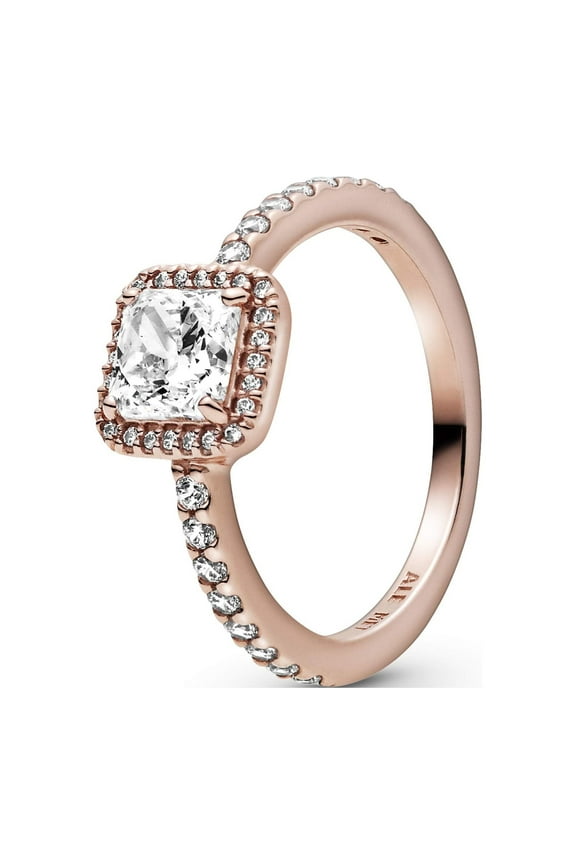 Square Sparkle Halo Ring - Rose Gold Ring for Women - Layering or Stackable Ring - 14k Rose Gold-Plated Rose with Cubic Zirconia - Size 9, No Gift Box