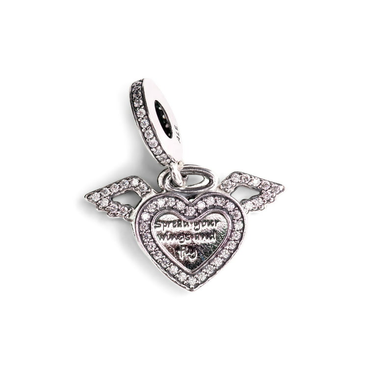 Heart and Angel Wings Dangle Charm, Sterling silver