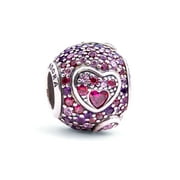 Pandora Sterling Silver with Pink Cubic Zirconia Asymmetric Hearts of Love Charm