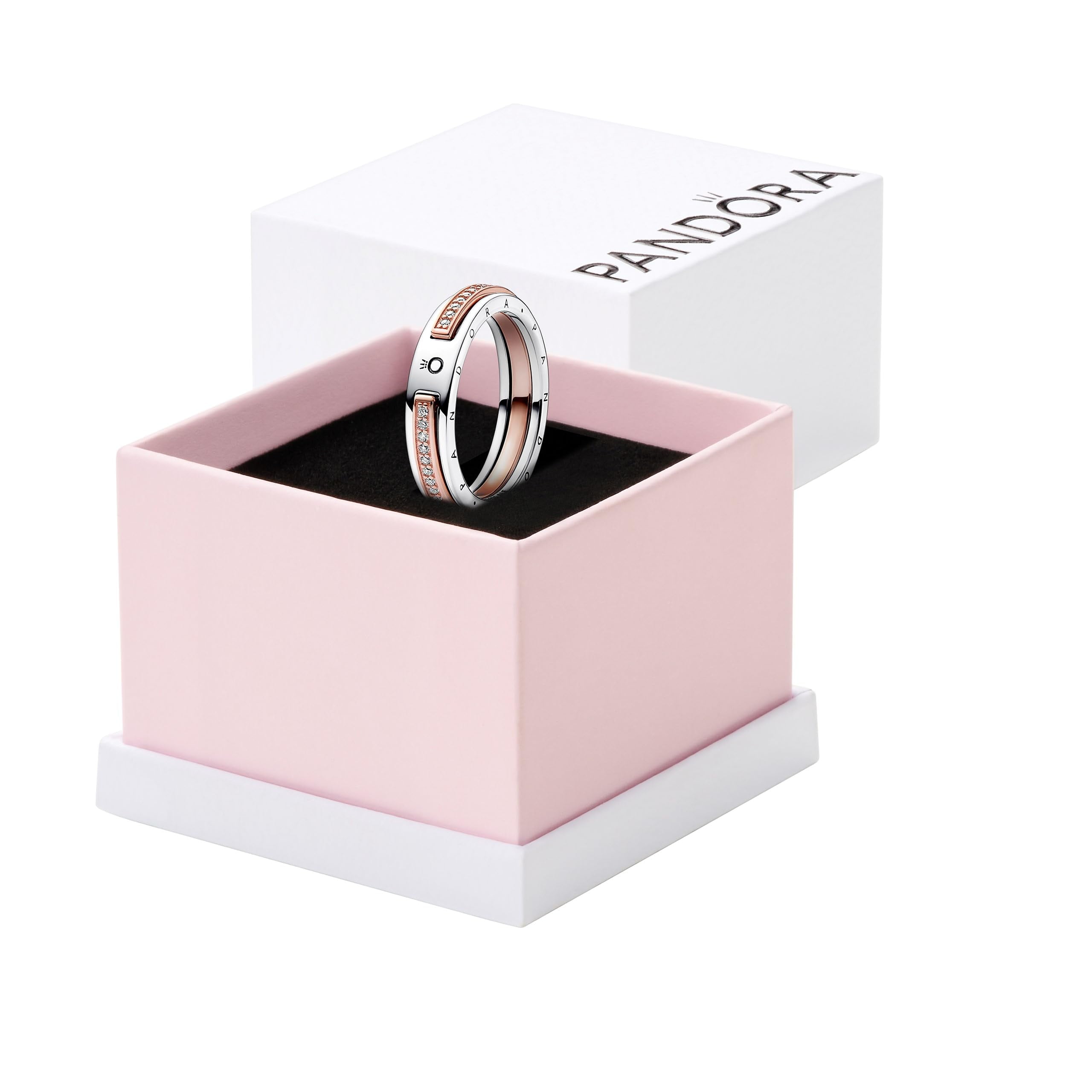 Pandora Two-Tone Logo & Pavé Ring - Silver & Rose Gold Ring for Her ...