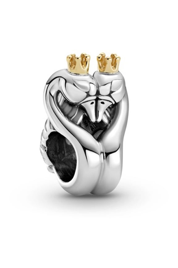 Two-Tone Swans & Heart Charm