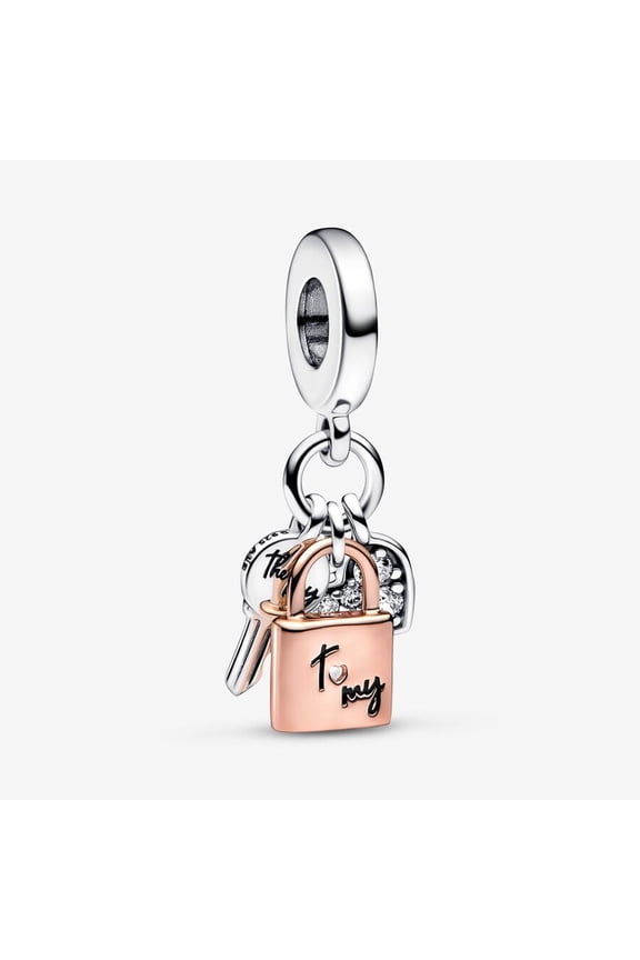 Two-tone Key, Padlock & Heart Triple Dangle Charm