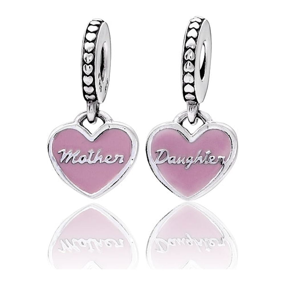 Pandora Women's Sterling Silver Mother & Daughter Hearts Pink Pendant ...