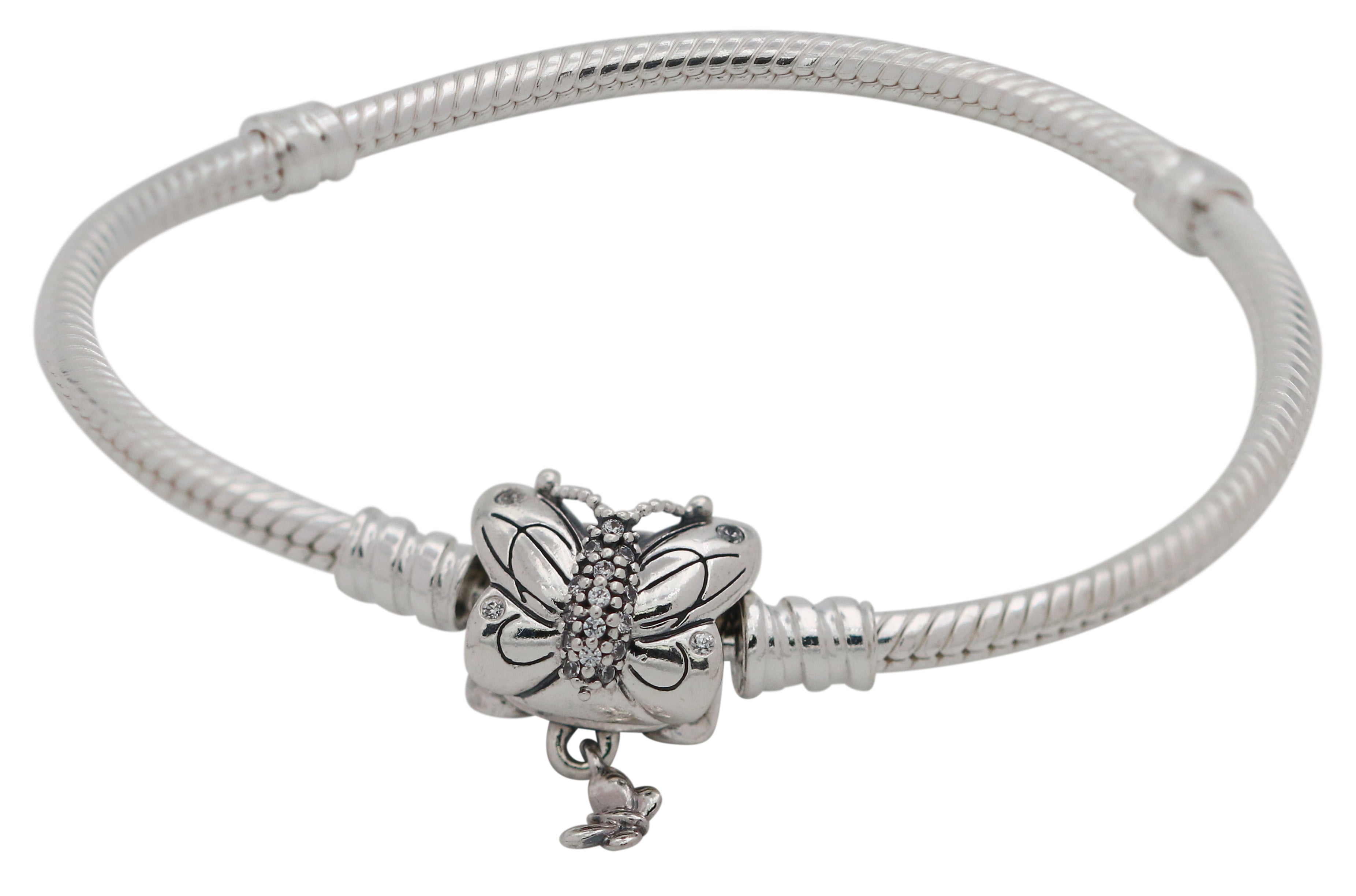 PANDORA Moments 14k Rose Gold Plated Cz Heart & Butterfly Bangle Bracelet  in White | Lyst