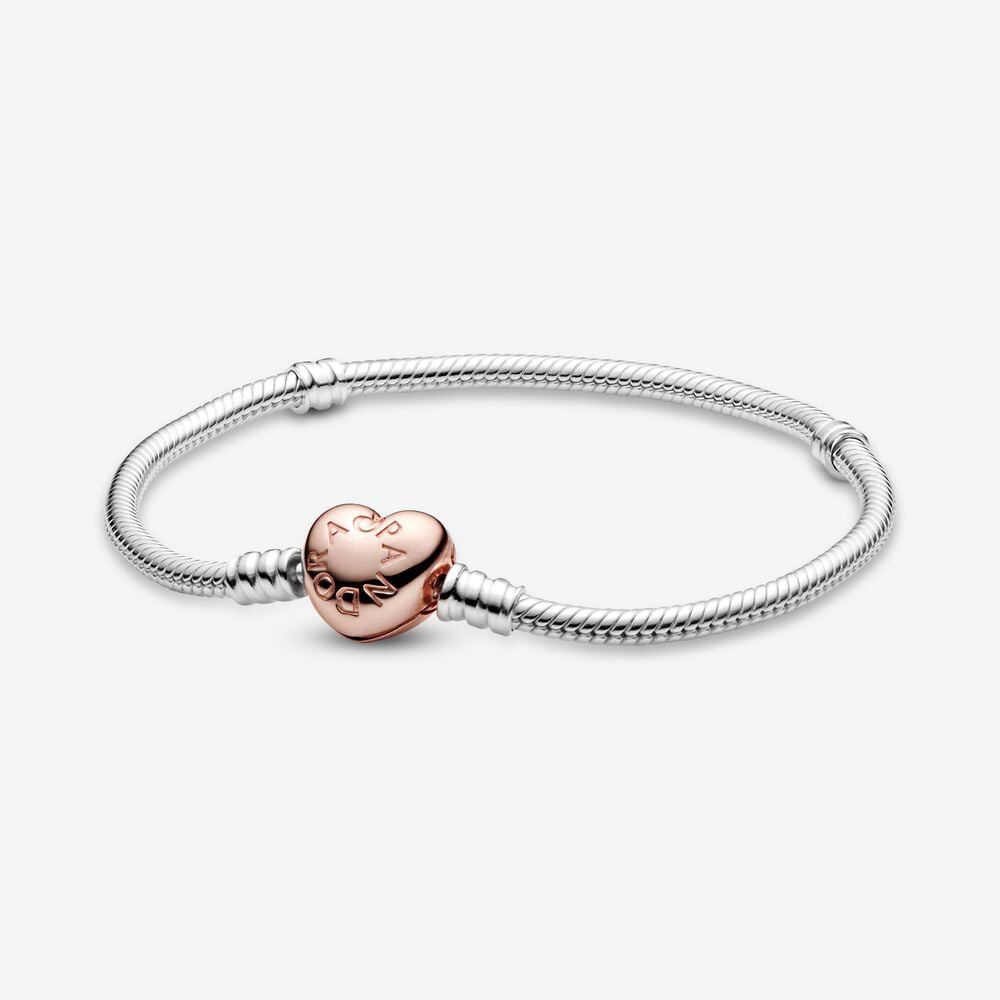pris mest samtale Pandora Women's Sterling Silver Snake Chain Charm Bracelet with Rose Gold  Heart Clasp - Walmart.com