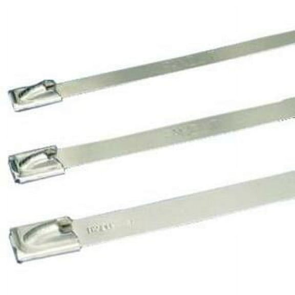 Cable Tie, 5 in L, 1 in Max Bundle Dia., Silver, 316 Stainless Steel, 200 lb Strength, 100 PK