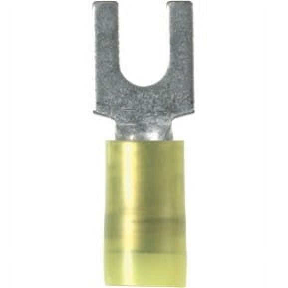 Fork Terminal, 1/4 in Stud Size, 10 AWG, 600 V, Nylon Insulated, Yellow, Crimp Termination Only