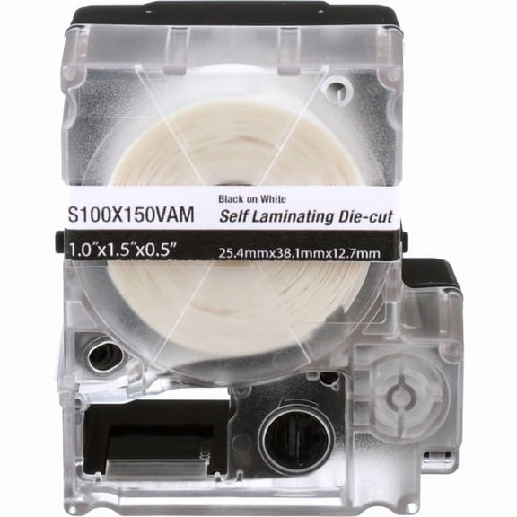 Panduit S100X150VAM MP Cassette Self-Laminating Label - 1 1/2" Height x 1" Width - Rectangle - Thermal Transfer - White on Clear - Vinyl - 175 / Cassette