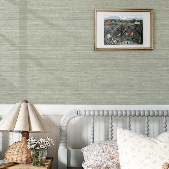 PaneVeil Green Grasscloth Texture Peel and Stick Wallpaper Removable, 17.3" x 118.11"