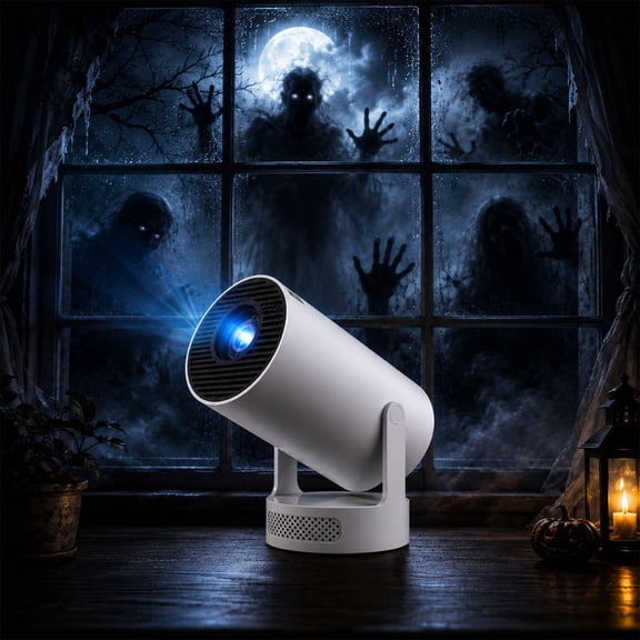 Panefright Halloween Window Projector, 1080*720P Native Smart Projector for Spooky Decorations, Mini Movie Projector with WiFi 6, Bluetooth 5.0, Auto Keystone & 180° Rotating Stand