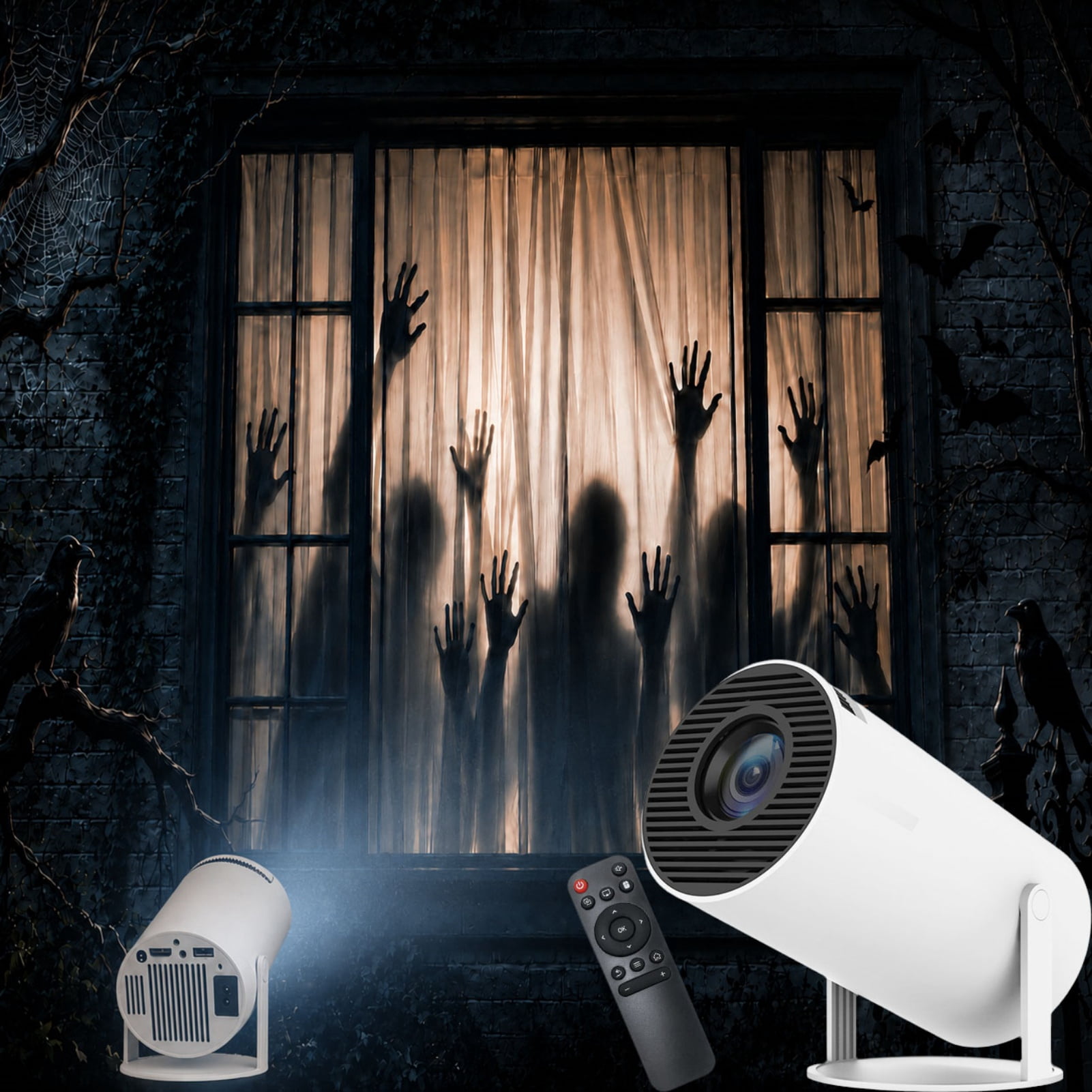 Panefright Halloween Window Projector, Bluetooth and Wifi Capabilities, Flexible 180° Projection and Automatic Image Calibration, HD Input Support with Built-In Audio, Suitable for Halloween