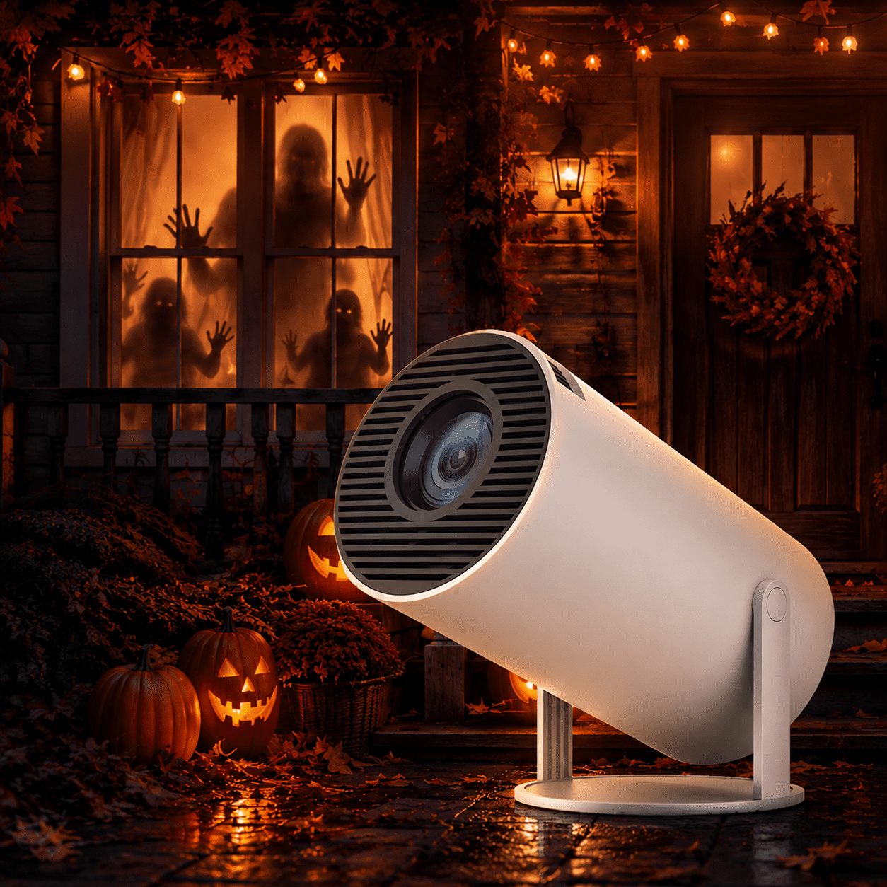 Panefright Halloween Window Projector, Integrated 4K‑Compatible Audio Speaker, 180‑Degree Pivot‑Adjustable Structure,Atmosphere Display, Perfect for Eerie Home Decoration and Holiday‑Focused Parties