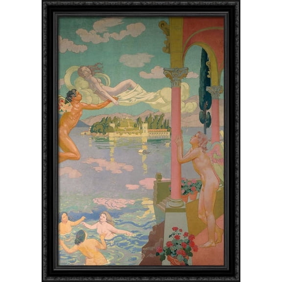 Panel 2. Zephyr Transporting Psyche to the Island of Delight 28x40 Large Black Ornate Wood Framed Canvas Art by Maurice Denis