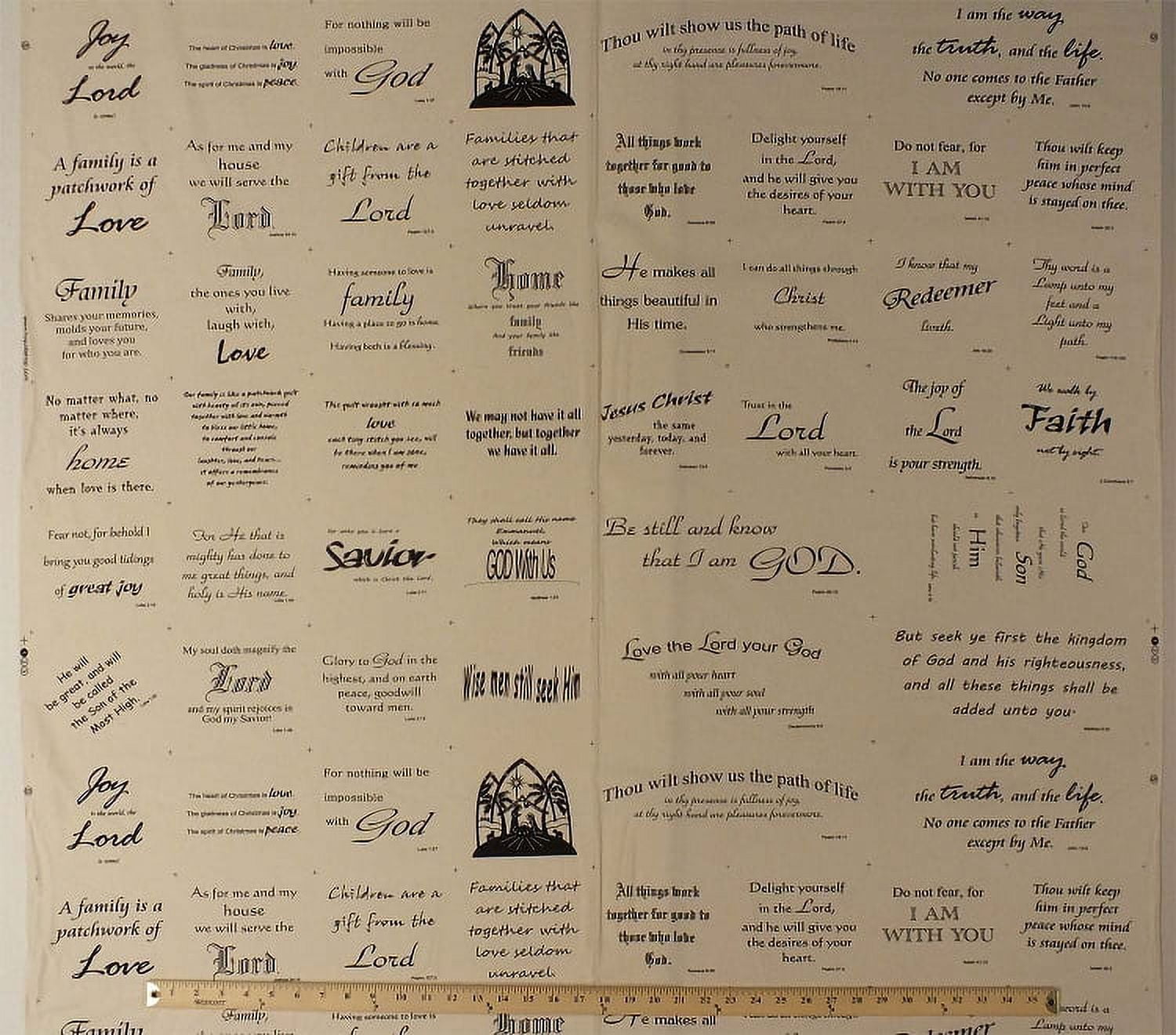 Beige Cotton Religious Scripture Quilting Fabric Panel