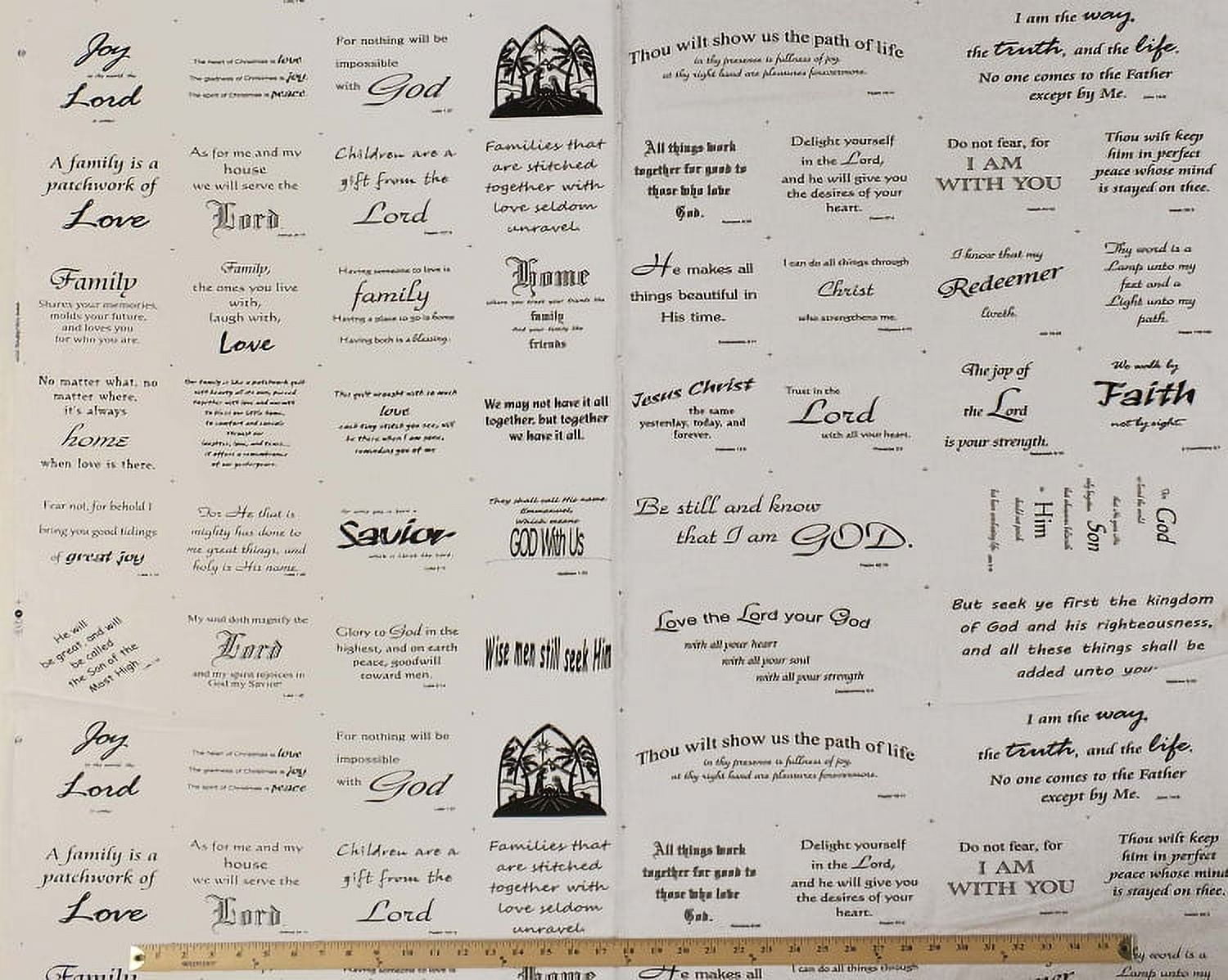 Off-White Quilted Cotton Fabric Panel with Bible Verses