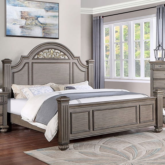 Panel Bed in Gray with Floral Headboard | Bedroom Visual Appeal