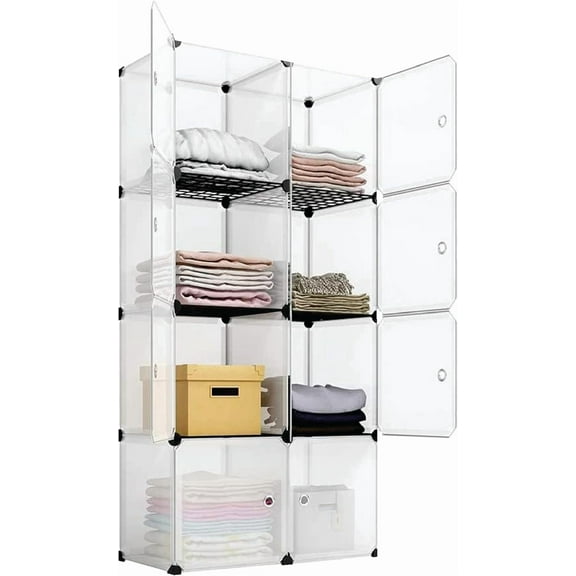 Panel Cubes, Cost-Saving Storage Organizer Shelves, Floor-Standing or Wall Hanging, Sturdy and repeatable use. for Garage, Closet, Store, and Office. (Translucent, 2teirX4Story)