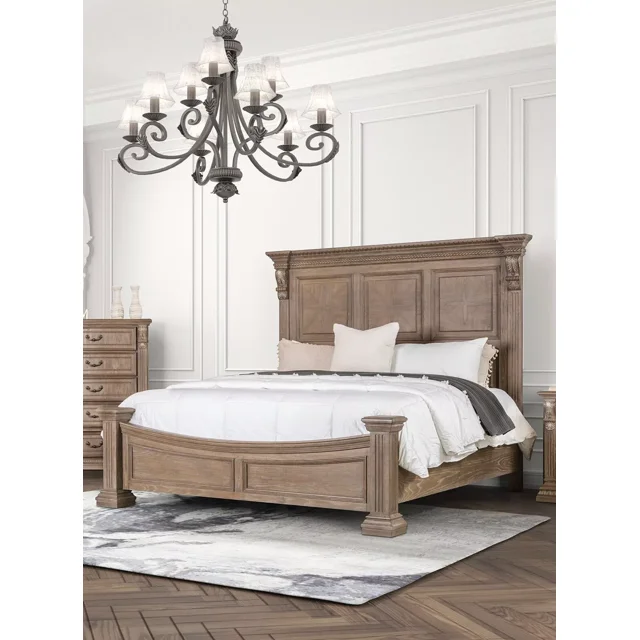 Panel Headboard 1pc King Size Bed Carved Footboard Traditional Style