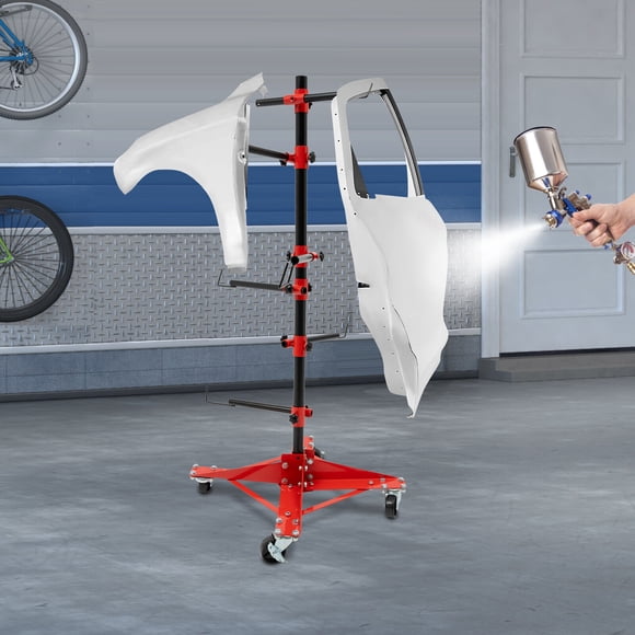 Panel Holder, Adjustable Center Post Hang Automotive Doors Fenders Bumpers Panel Tree Paint Stand, 6 Hooks 4 Wheels
