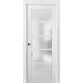thumbnail image 1 of Panel Lite Pocket Door 18 x 96 with Frames | Quadro 4002 White Silk with Frosted Opaque Glass | Kit Trims Rail Hardware | Solid Wood Interior Pantry Kitchen Bedroom Sliding Closet Sturdy Doors, 1 of 6