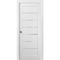 thumbnail image 1 of Panel Lite Pocket Door 30 x 84 with Frames | Quadro 4117 White Silk with Frosted Opaque Glass | Kit Trims Rail Hardware | Solid Wood Interior Pantry Kitchen Bedroom Sliding Closet Sturdy Doors, 1 of 6