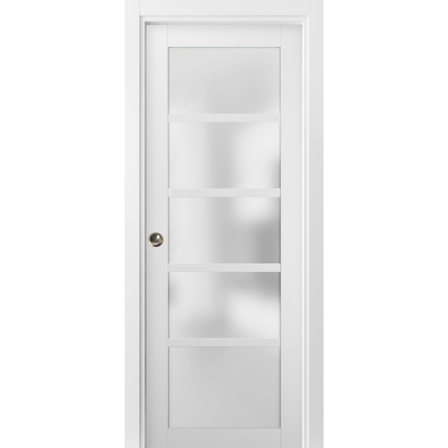 32 X 80 Sliding Pocket Door Kit - 5-Panel Frosted Glass Soft Close Interior Door With Frame, White Primed