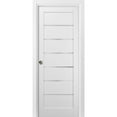 thumbnail image 1 of Panel Lite Pocket Door 42 x 84 with Frames | Quadro 4117 White Silk with Frosted Opaque Glass | Kit Trims Rail Hardware | Solid Wood Interior Pantry Kitchen Bedroom Sliding Closet Sturdy Doors, 1 of 6