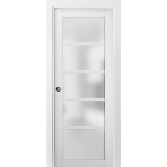 Panel Lite Pocket Door | Quadro 4002 White Silk with Frosted Opaque Glass | Sample of Color