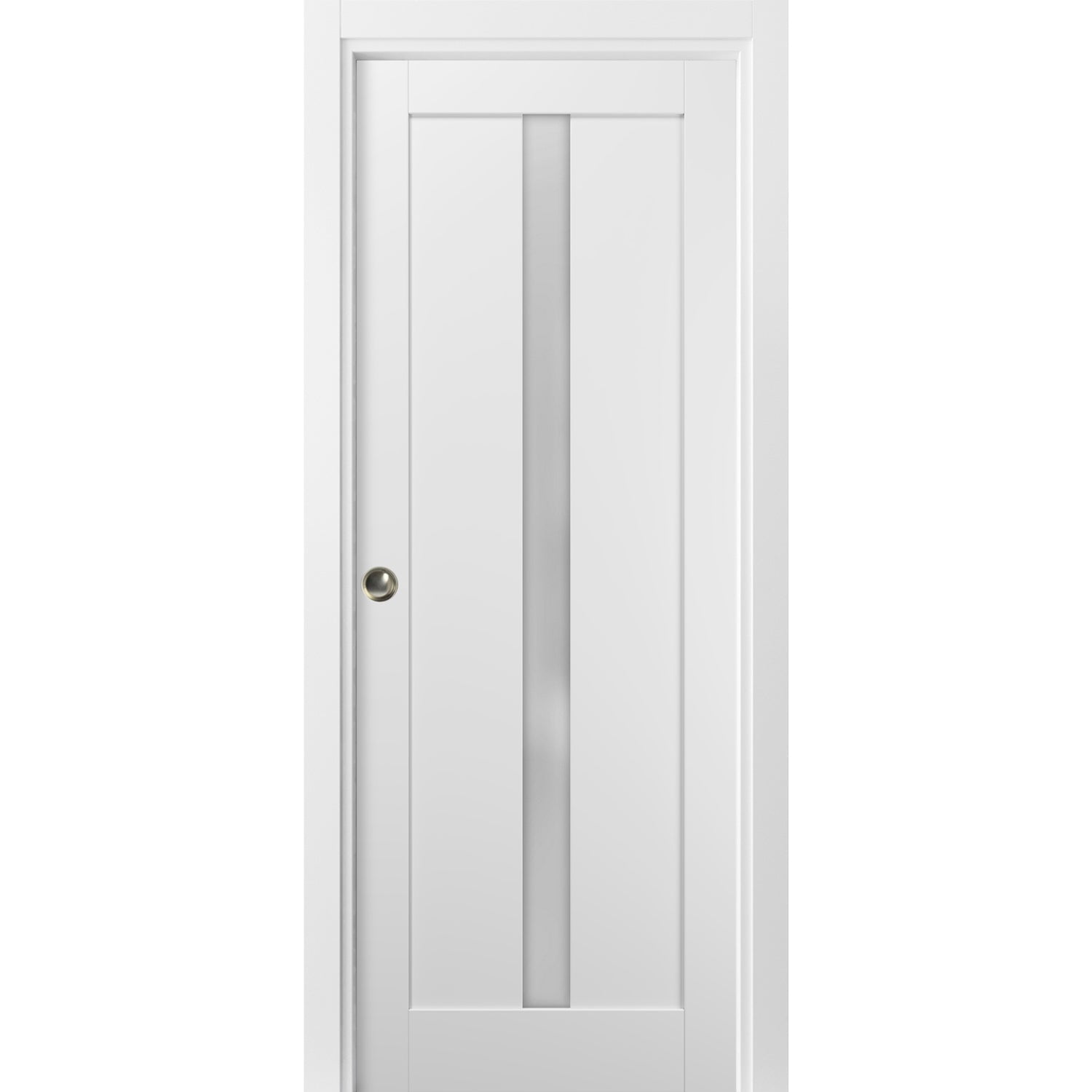 Panel Lite Pocket Door | Quadro 4112 White Silk with Frosted Opaque Glass | Sample of Color