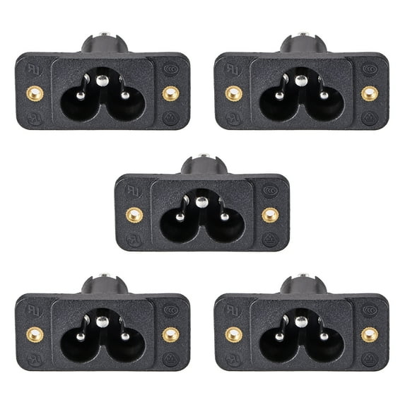 Panel Mount Plug Adapter AC 250V 2.5A/5A C6 3 Pins IEC Inlet Module Plug Power Connector Socket Straight 5pcs