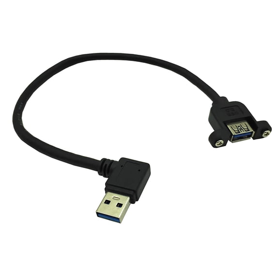 Panel- Mount USB 3.0 Extension Cable, 1 ft/30cm 90 Degree Right Angle USB 3.0 Type A Male to Type A Female with Screw Hole Panel Mount Adapter External Cable (Right Angle)