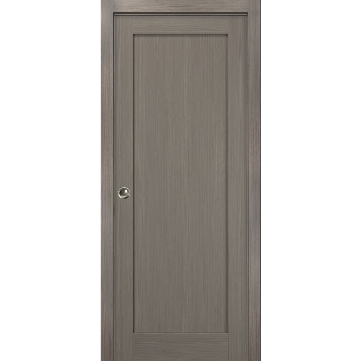 Panel Pocket Door 24 x 80 with Frames | Quadro 4111 Grey Ash | Kit Trims Rail Hardware | Solid Wood Interior Pantry Kitchen Bedroom Sliding Closet Sturdy Doors