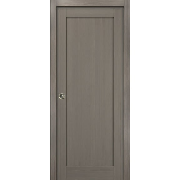 Panel Pocket Door 24 x 80 with Frames | Quadro 4111 Grey Ash | Kit Trims Rail Hardware | Solid Wood Interior Pantry Kitchen Bedroom Sliding Closet Sturdy Doors