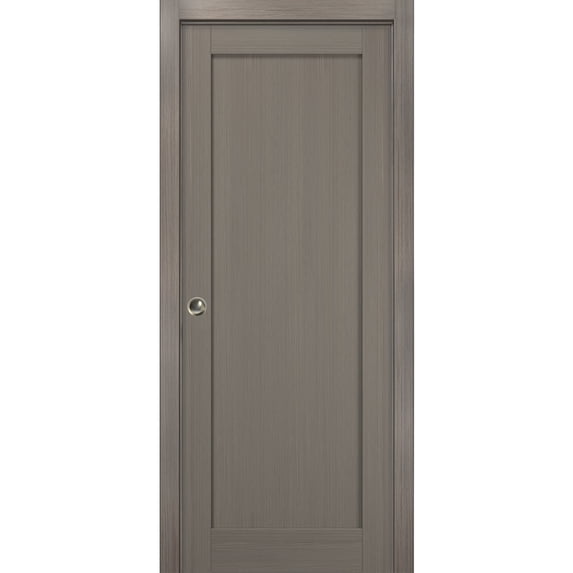 Panel Pocket Door 28 x 84 with Frames | Quadro 4111 Grey Ash | Kit Trims Rail Hardware | Solid Wood Interior Pantry Kitchen Bedroom Sliding Closet Sturdy Doors