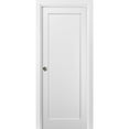 thumbnail image 1 of Panel Pocket Door 32 x 80 with Frames | Quadro 4111 White Silk | Kit Trims Rail Hardware | Solid Wood Interior Pantry Kitchen Bedroom Sliding Closet Sturdy Doors, 1 of 6